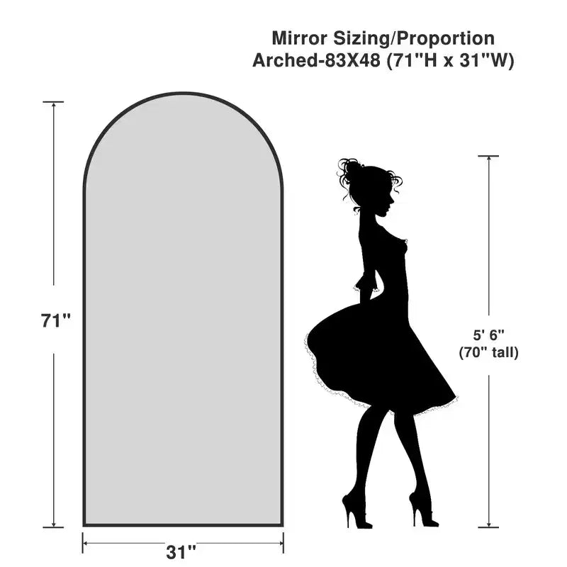 PexFix 71x31 Large Arched TOP Full Length Floor Mirror Framed Bathroom Mirror for Living Room Black