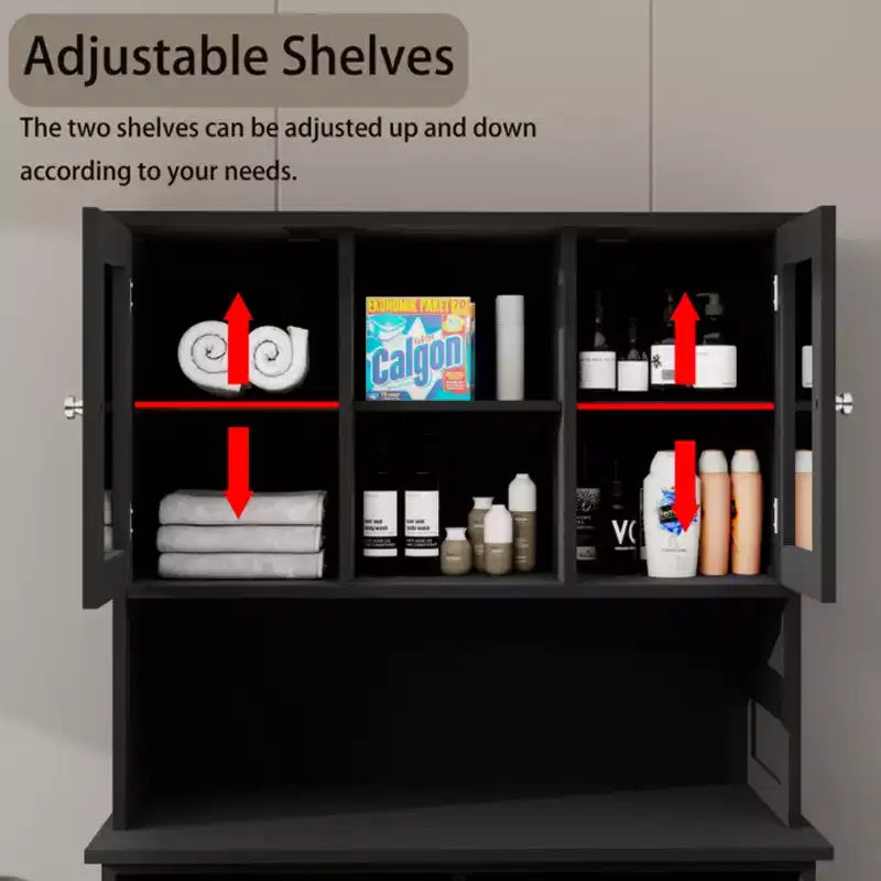 AndMakers 32.68 in. W. x 14.57 in. D x 59.69 in. H Black Freestanding Tilt-Out Linen Cabinet with Adjustable Shelves