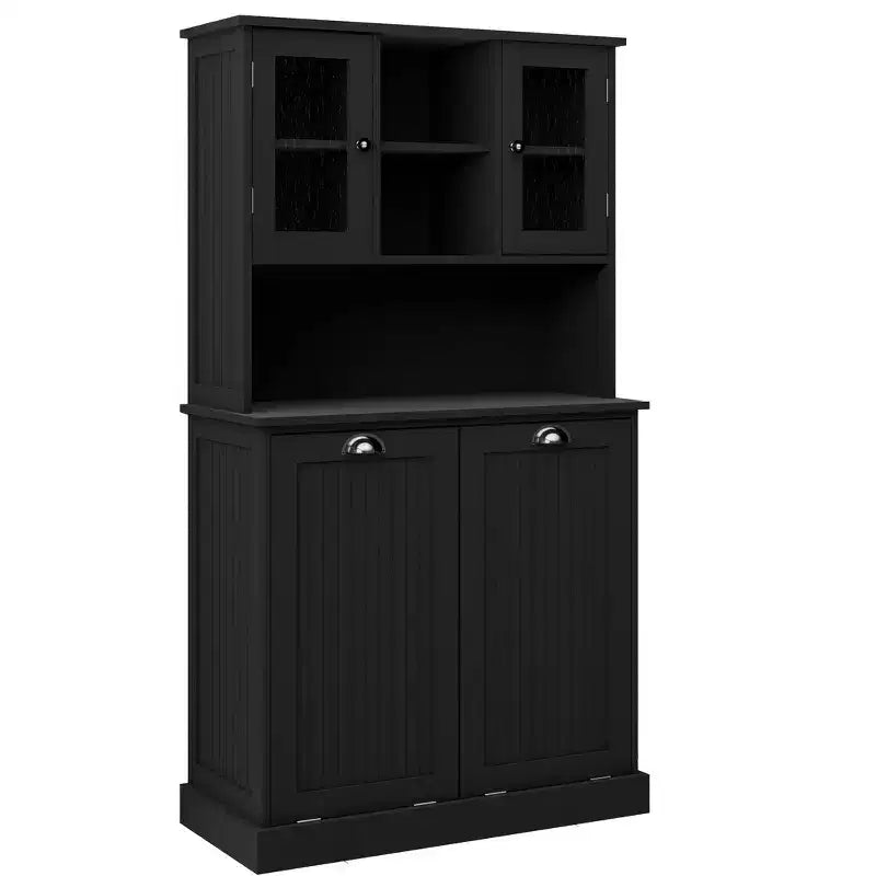 AndMakers 32.68 in. W. x 14.57 in. D x 59.69 in. H Black Freestanding Tilt-Out Linen Cabinet with Adjustable Shelves