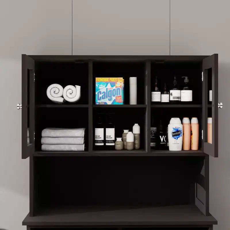 AndMakers 32.68 in. W. x 14.57 in. D x 59.69 in. H Black Freestanding Tilt-Out Linen Cabinet with Adjustable Shelves