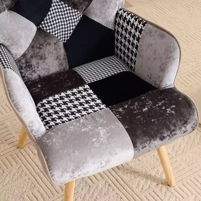 FERPIT Patchwork Upholstered Accent Chair, Living Room Lounge Chair with Wingback and Armrest