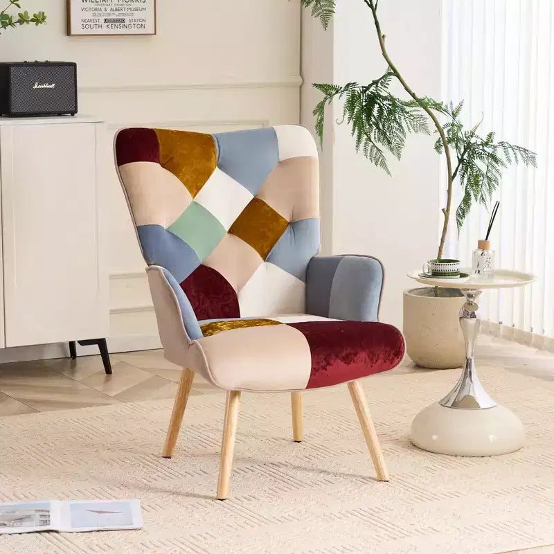 FERPIT Patchwork Upholstered Accent Chair, Living Room Lounge Chair with Wingback and Armrest