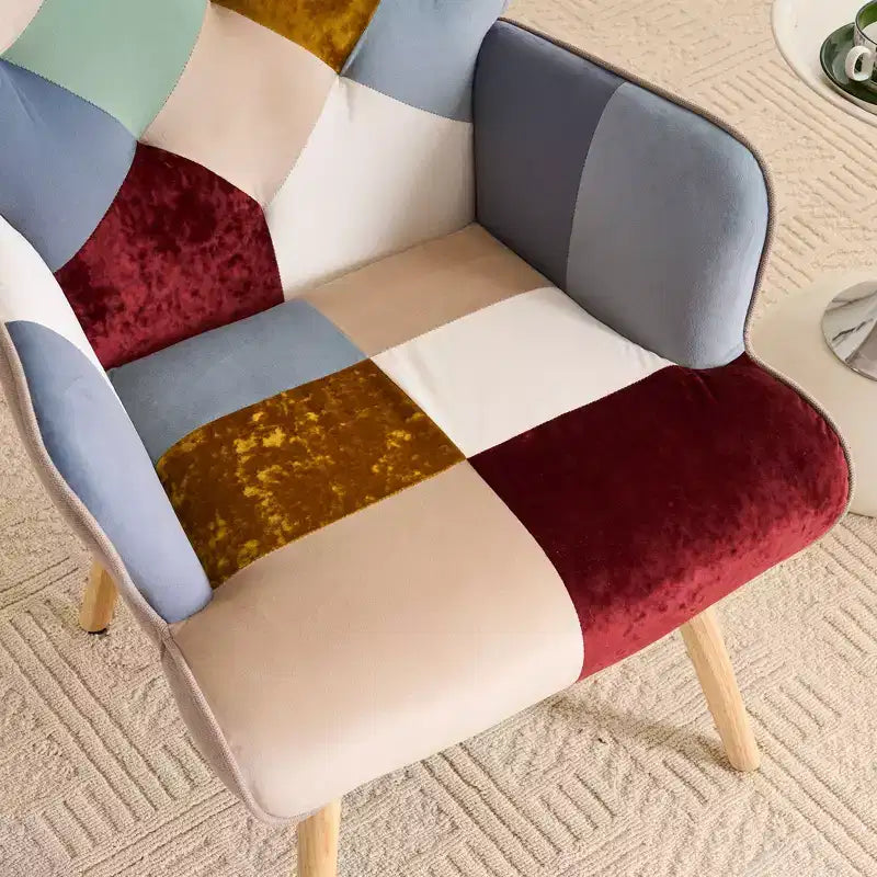 FERPIT Patchwork Upholstered Accent Chair, Living Room Lounge Chair with Wingback and Armrest