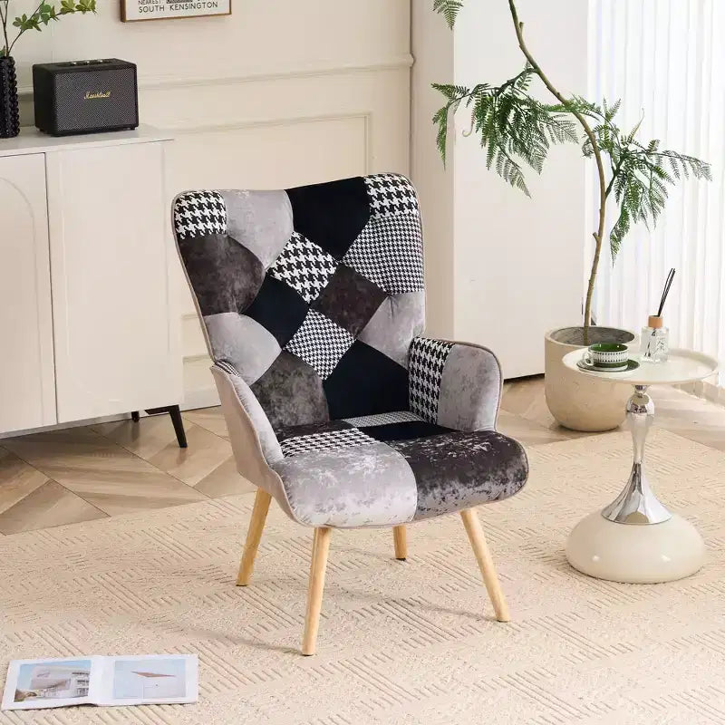 FERPIT Patchwork Upholstered Accent Chair, Living Room Lounge Chair with Wingback and Armrest