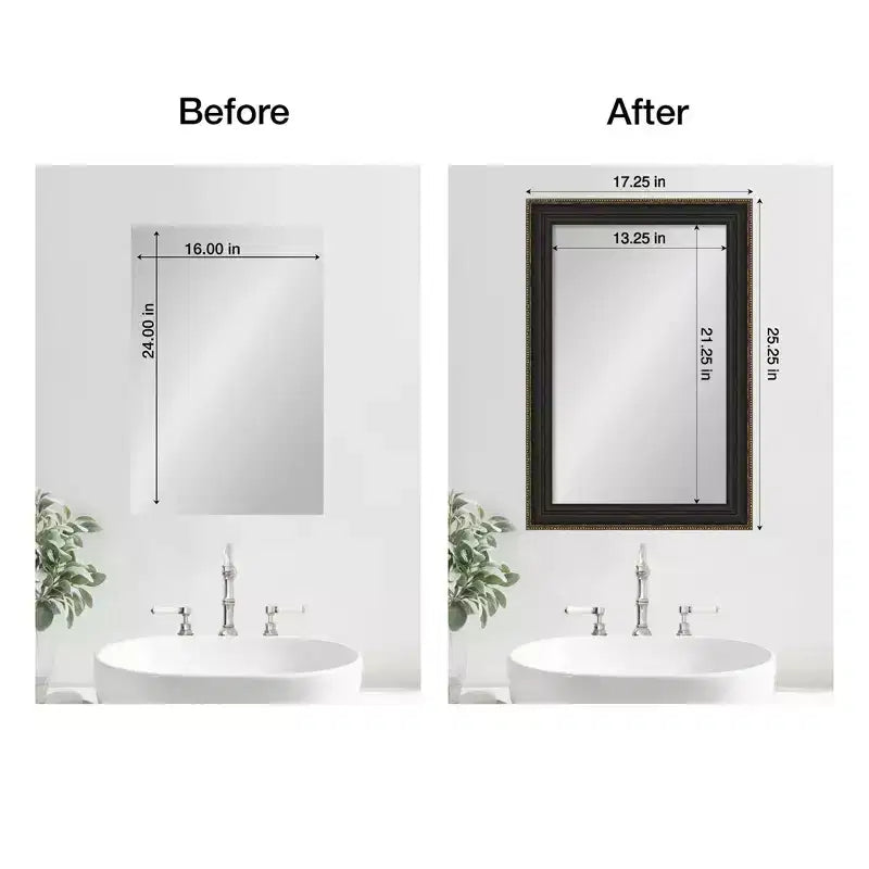 Amanti Art Mirror Makeover Bathroom Mirror Frame Border Kit - Fully Assembled Peel and Stick Frame - Mirror NOT Included - Accent Bronze Narrow Trim