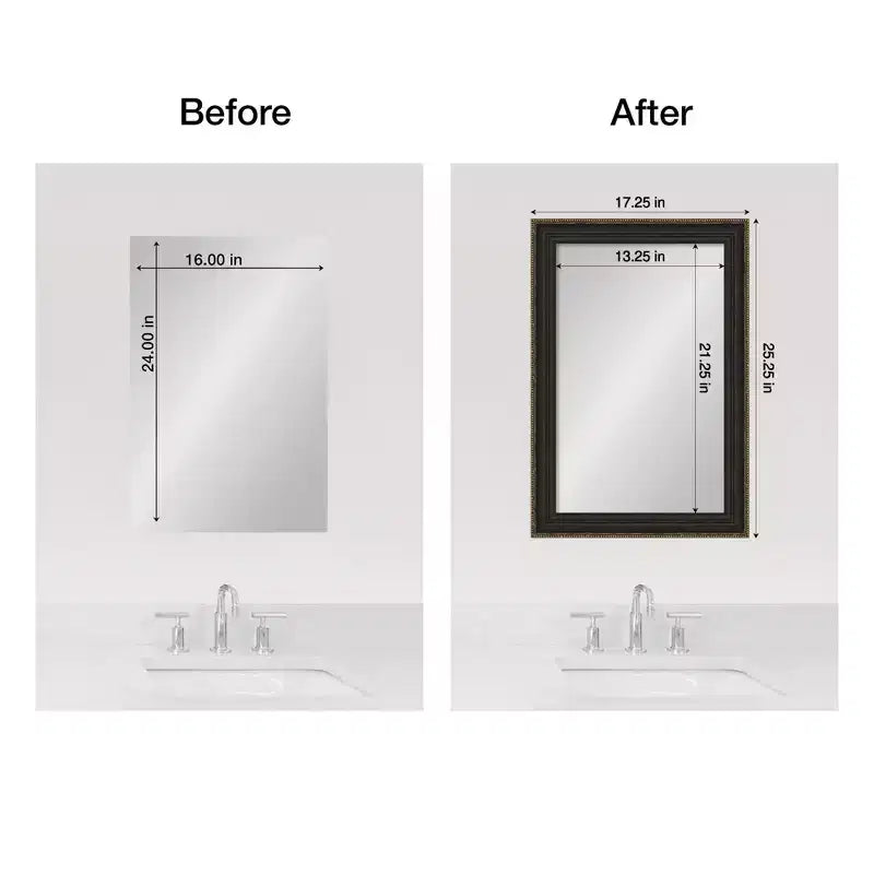 Amanti Art Mirror Makeover Bathroom Mirror Frame Border Kit - Fully Assembled Peel and Stick Frame - Mirror NOT Included - Accent Bronze Narrow Trim