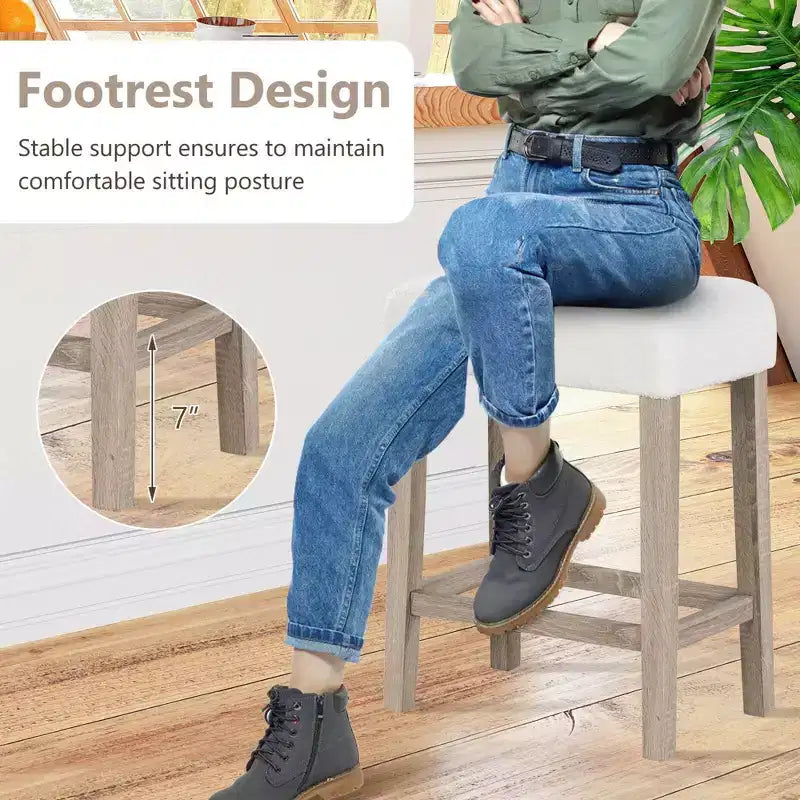Costway Counter Height Bar Stools Set of 2/4 with Rubber Wood Legs Footrest Modern for Home