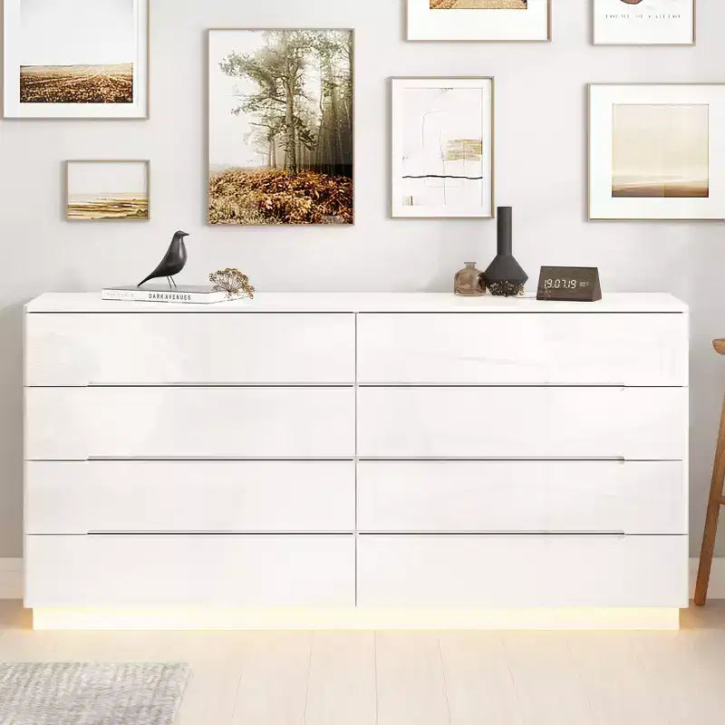 Hitow 8 Drawer Dresser with Underlight High Gloss Finish Modern Chest of Drawers