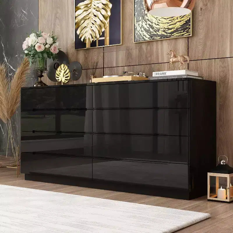 Hitow 8 Drawer Dresser with Underlight High Gloss Finish Modern Chest of Drawers
