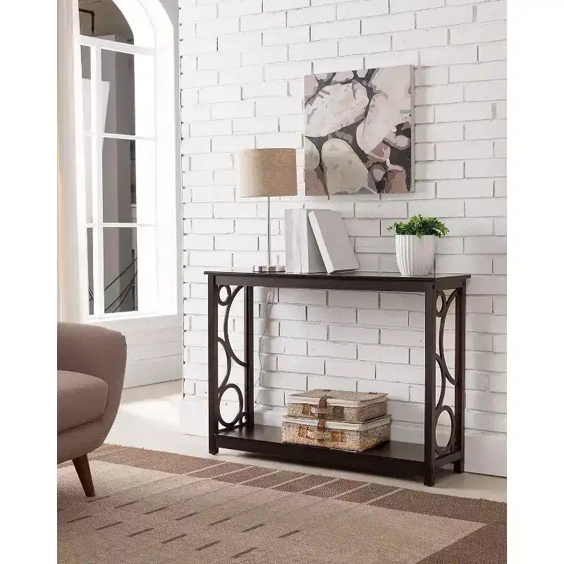 Kings Brand Furniture - Dark Cherry Finish Wood Entryway Sofa Console Table with Storage Shelf for Hallway, Foyer, Living Room