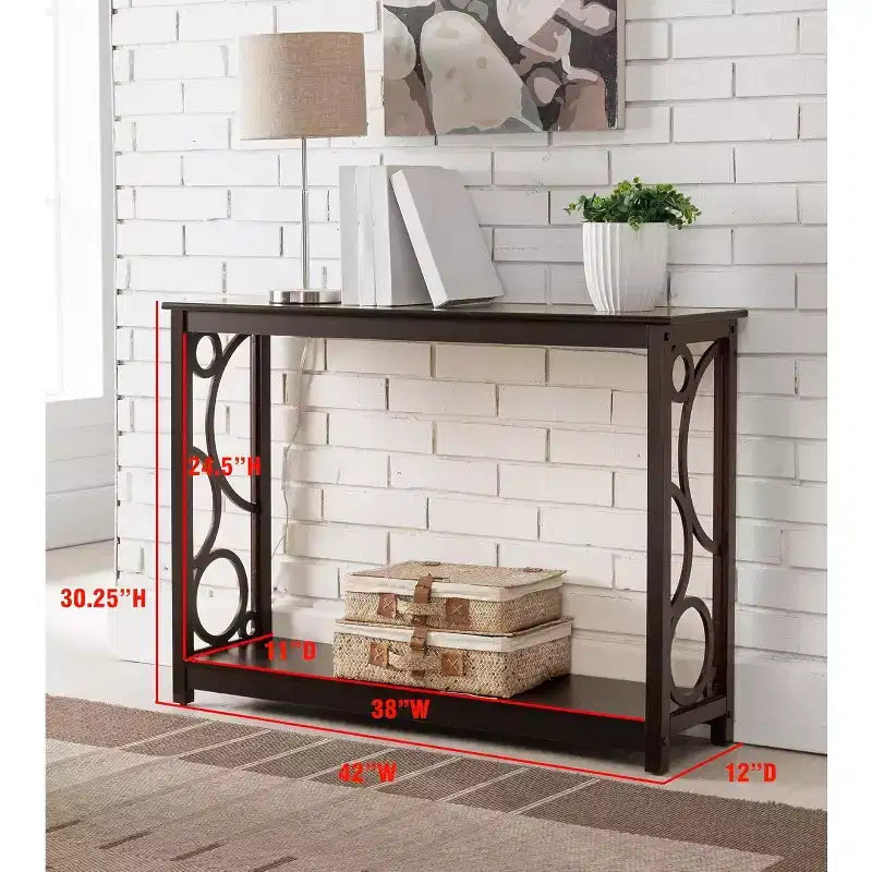Kings Brand Furniture - Dark Cherry Finish Wood Entryway Sofa Console Table with Storage Shelf for Hallway, Foyer, Living Room