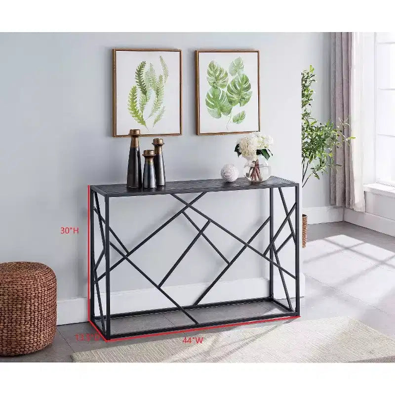 Kings Brand Furniture  Macon Modern Console Sofa Table, Black Metal Frame & Gray Wood - Perfect for Entryways and Living Rooms