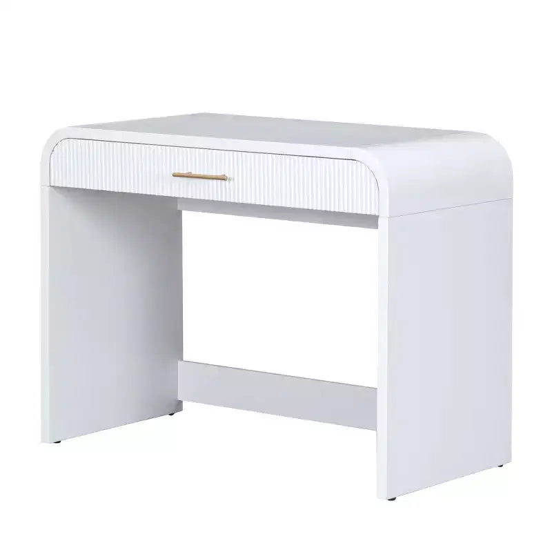 40W Dressing Table Vanity Table Makeup Table with Touch Screen Lighted Mirror and Large Drawe, White-ModernLuxe