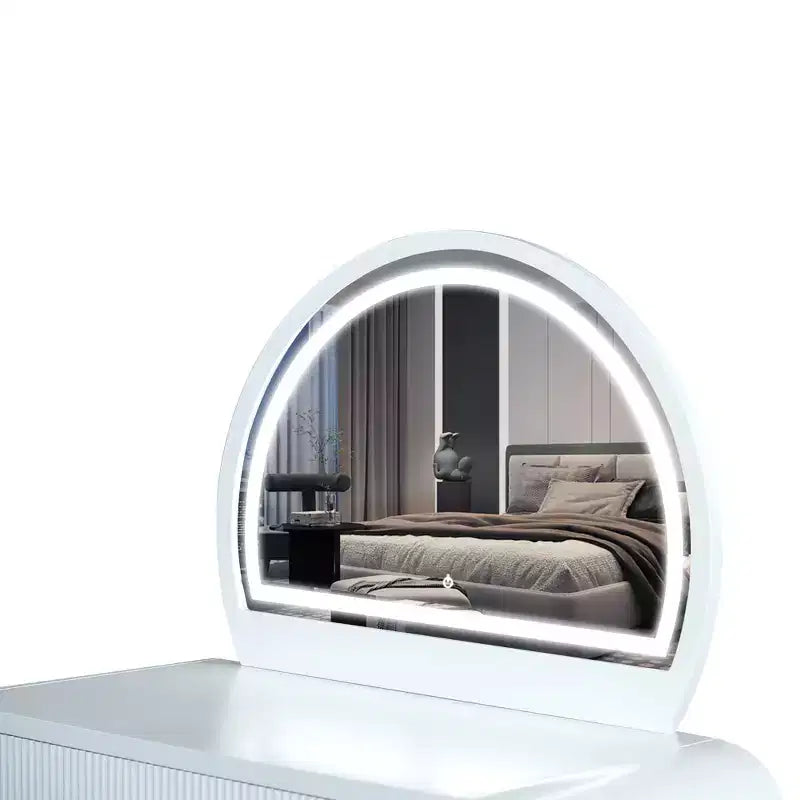 40W Dressing Table Vanity Table Makeup Table with Touch Screen Lighted Mirror and Large Drawe, White-ModernLuxe