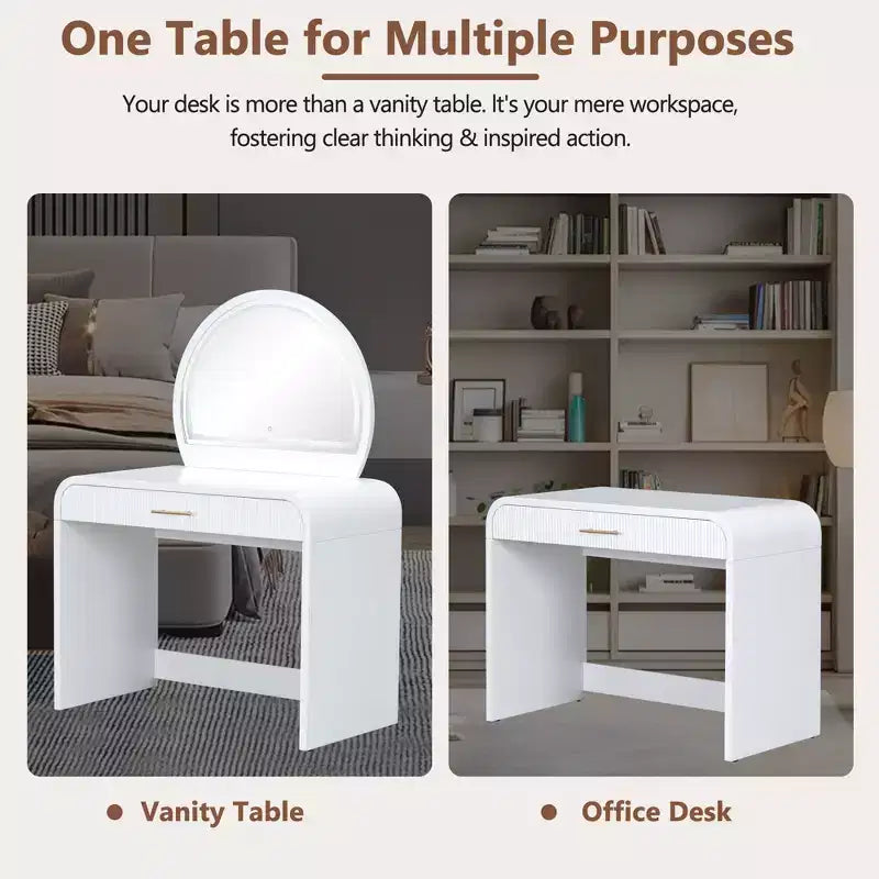 40W Dressing Table Vanity Table Makeup Table with Touch Screen Lighted Mirror and Large Drawe, White-ModernLuxe