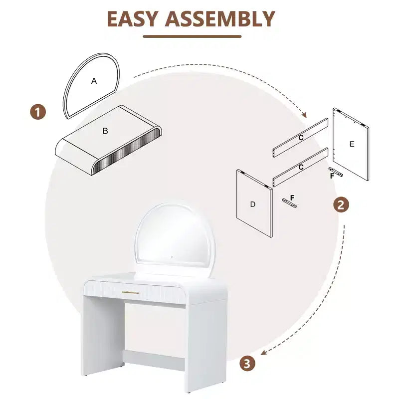 40W Dressing Table Vanity Table Makeup Table with Touch Screen Lighted Mirror and Large Drawe, White-ModernLuxe