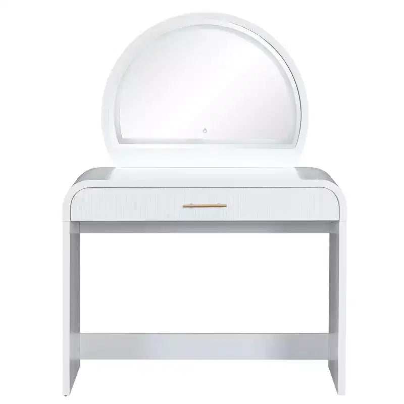 40W Dressing Table Vanity Table Makeup Table with Touch Screen Lighted Mirror and Large Drawe, White-ModernLuxe