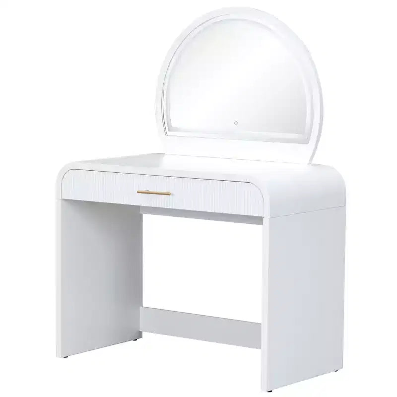 40W Dressing Table Vanity Table Makeup Table with Touch Screen Lighted Mirror and Large Drawe, White-ModernLuxe