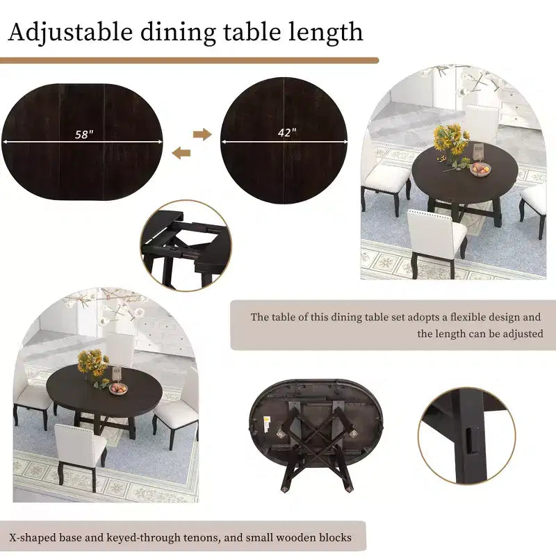 Whisen Farmhouse 4 Legs X-shaped Base Dining Table with 16 in. Leaf