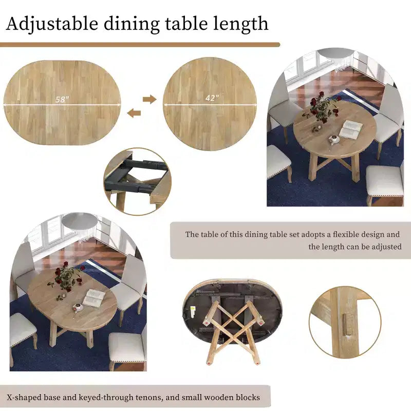 Whisen Farmhouse 4 Legs X-shaped Base Dining Table with 16 in. Leaf