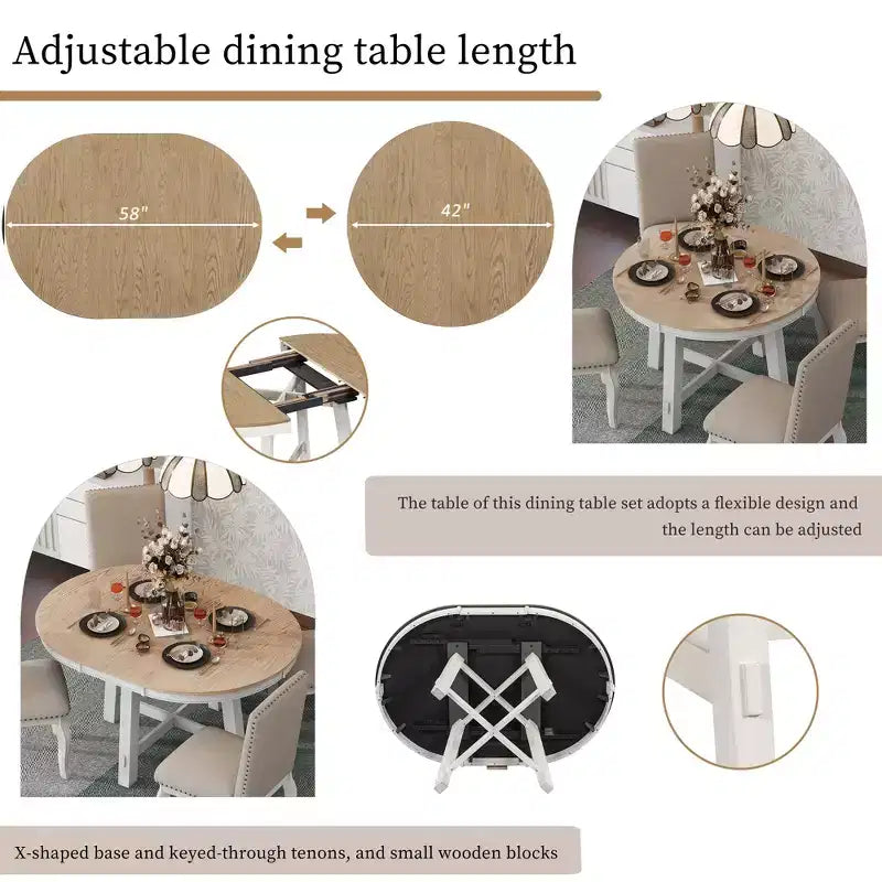 Whisen Farmhouse 4 Legs X-shaped Base Dining Table with 16 in. Leaf
