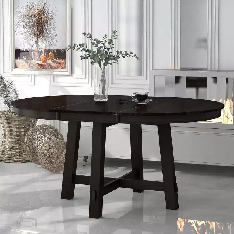 Whisen Farmhouse 4 Legs X-shaped Base Dining Table with 16 in. Leaf
