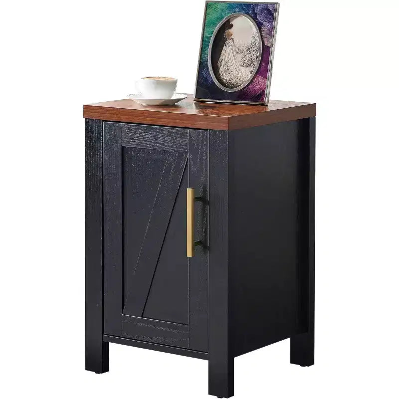 Kings Brand Furniture Sendero Modern Side End Table Nightstand with Storage Cabinet & Shelf for Bedroom, Living Room, or Office