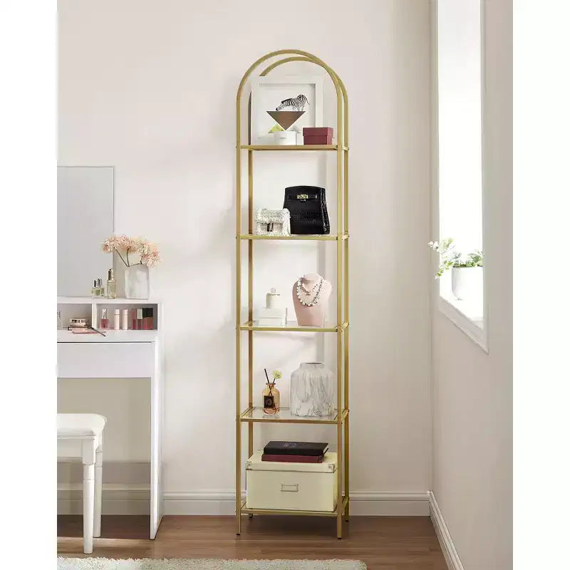 VASAGLE 5-Tier Shelf, Tempered Glass Shelving Unit, Arched Design