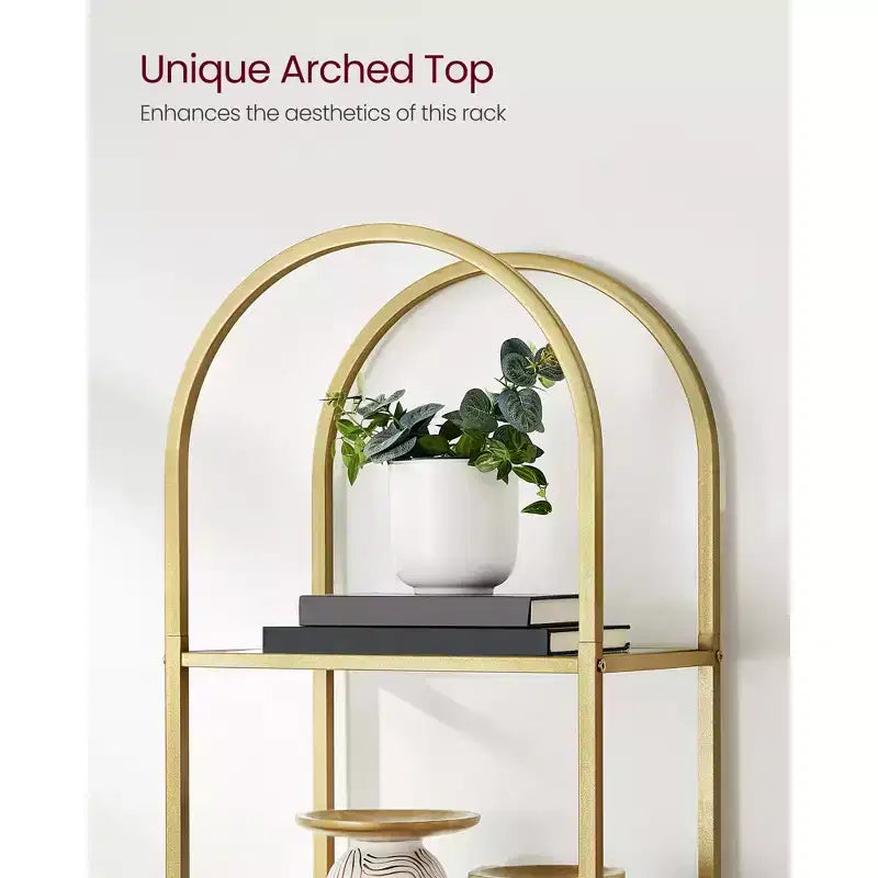 VASAGLE 5-Tier Shelf, Tempered Glass Shelving Unit, Arched Design