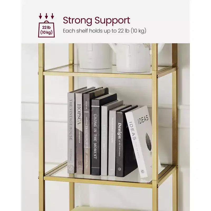 VASAGLE 5-Tier Shelf, Tempered Glass Shelving Unit, Arched Design
