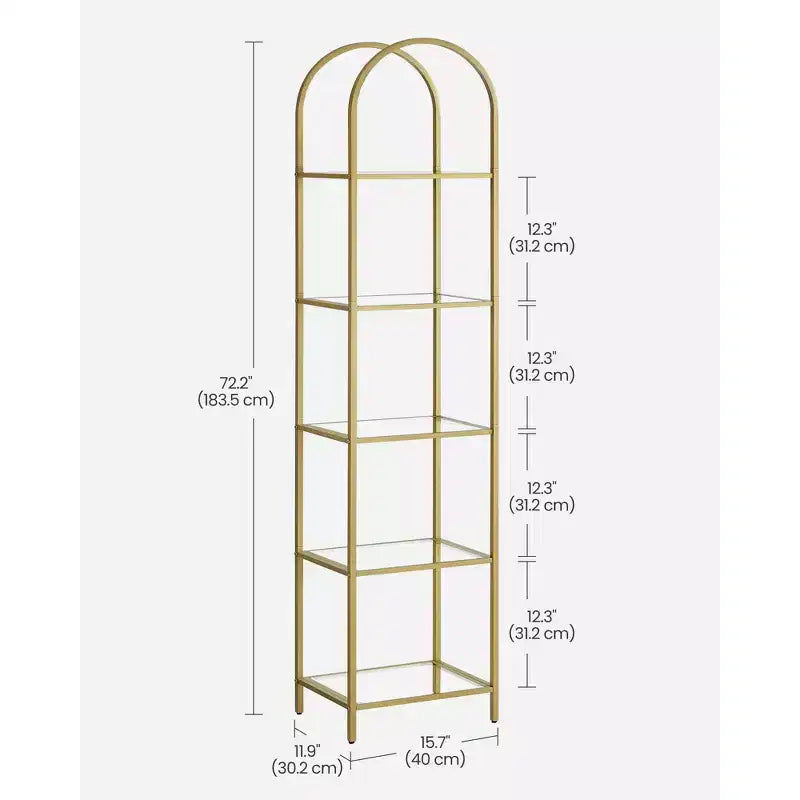 VASAGLE 5-Tier Shelf, Tempered Glass Shelving Unit, Arched Design