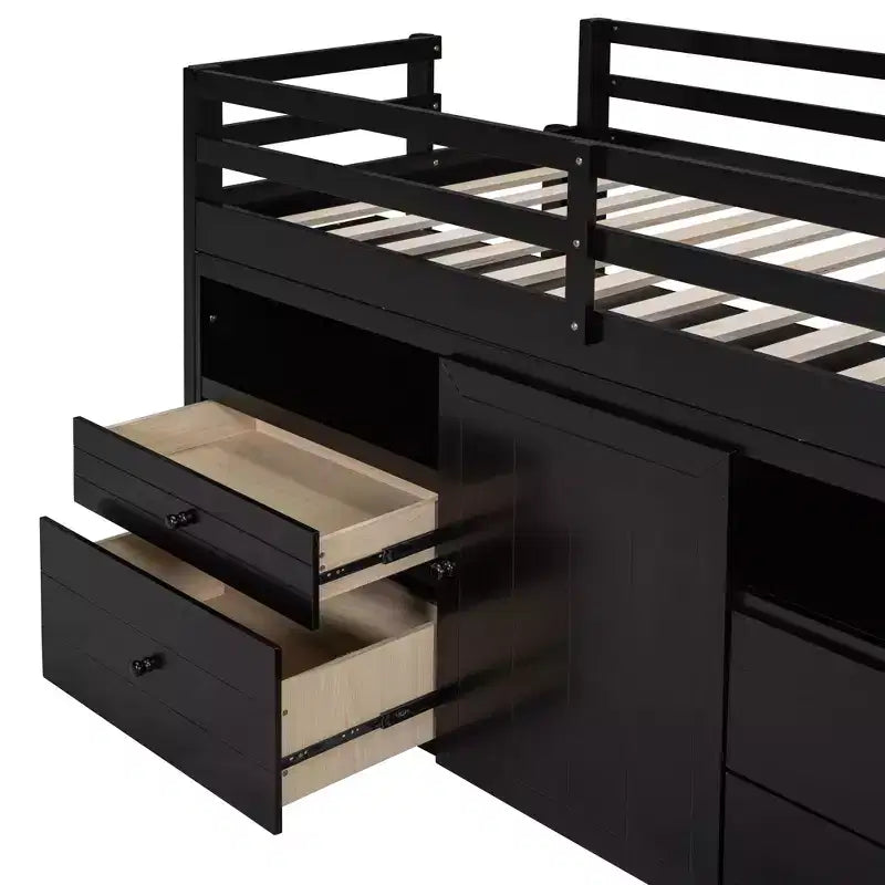 Whisen 81.8L x 40.8W Modern Design Twin Size Loft Bed with 4 Drawers, Underneath Cabinet and Shelves