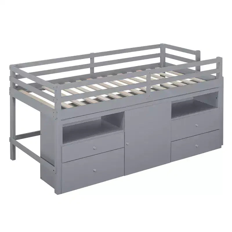 Whisen 81.8L x 40.8W Modern Design Twin Size Loft Bed with 4 Drawers, Underneath Cabinet and Shelves