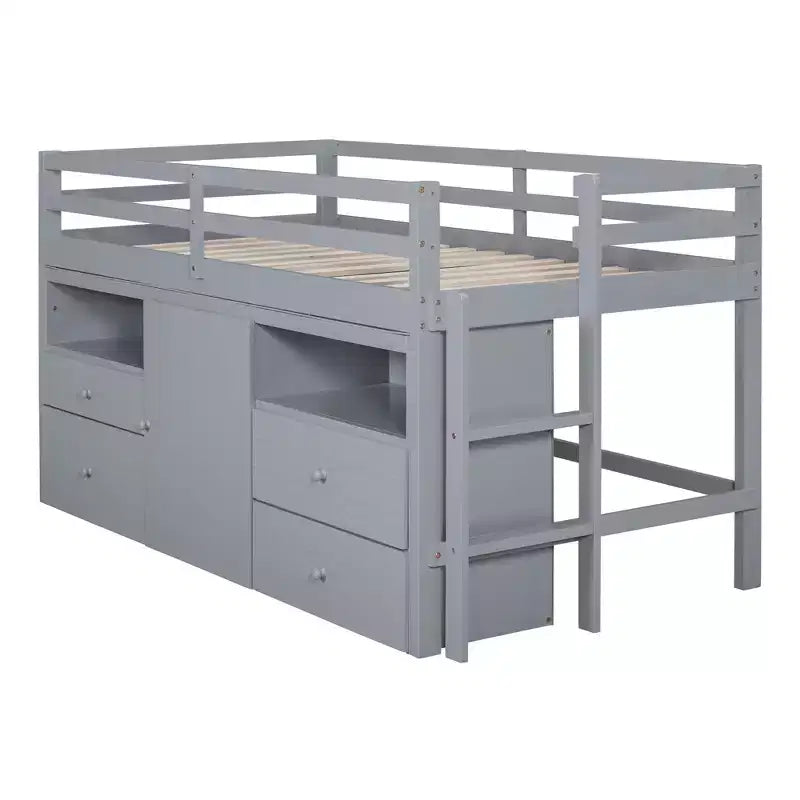 Whisen 81.8L x 40.8W Modern Design Twin Size Loft Bed with 4 Drawers, Underneath Cabinet and Shelves