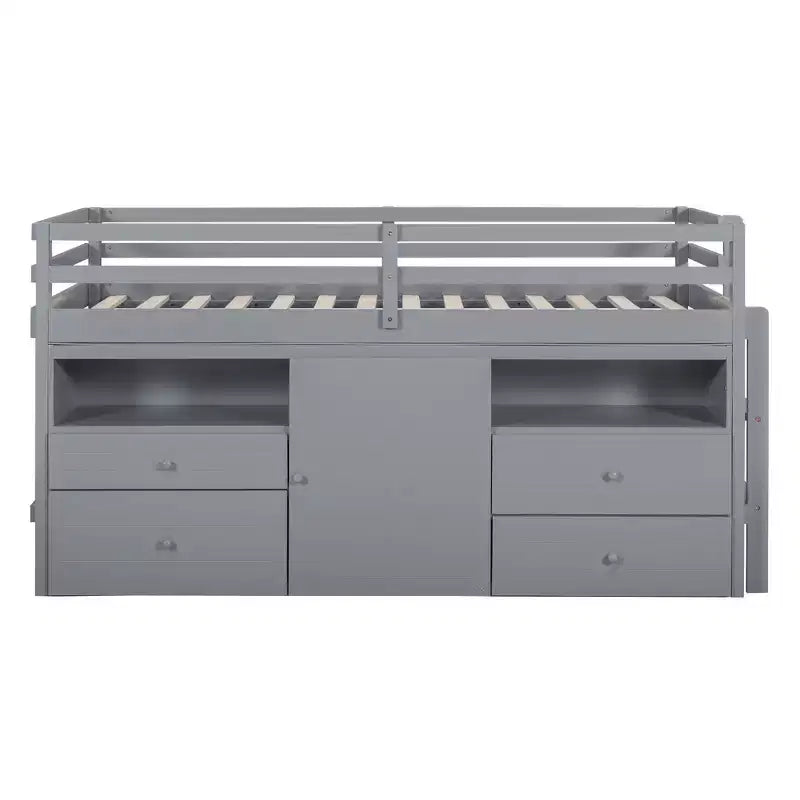Whisen 81.8L x 40.8W Modern Design Twin Size Loft Bed with 4 Drawers, Underneath Cabinet and Shelves