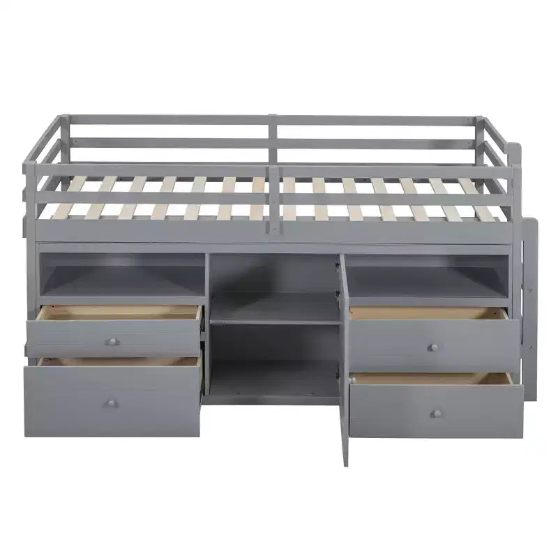 Whisen 81.8L x 40.8W Modern Design Twin Size Loft Bed with 4 Drawers, Underneath Cabinet and Shelves