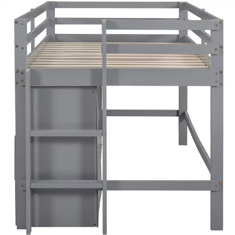 Whisen 81.8L x 40.8W Modern Design Twin Size Loft Bed with 4 Drawers, Underneath Cabinet and Shelves