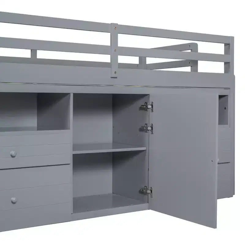 Whisen 81.8L x 40.8W Modern Design Twin Size Loft Bed with 4 Drawers, Underneath Cabinet and Shelves