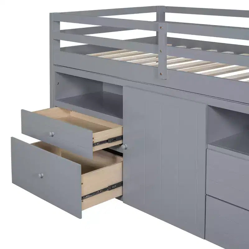 Whisen 81.8L x 40.8W Modern Design Twin Size Loft Bed with 4 Drawers, Underneath Cabinet and Shelves