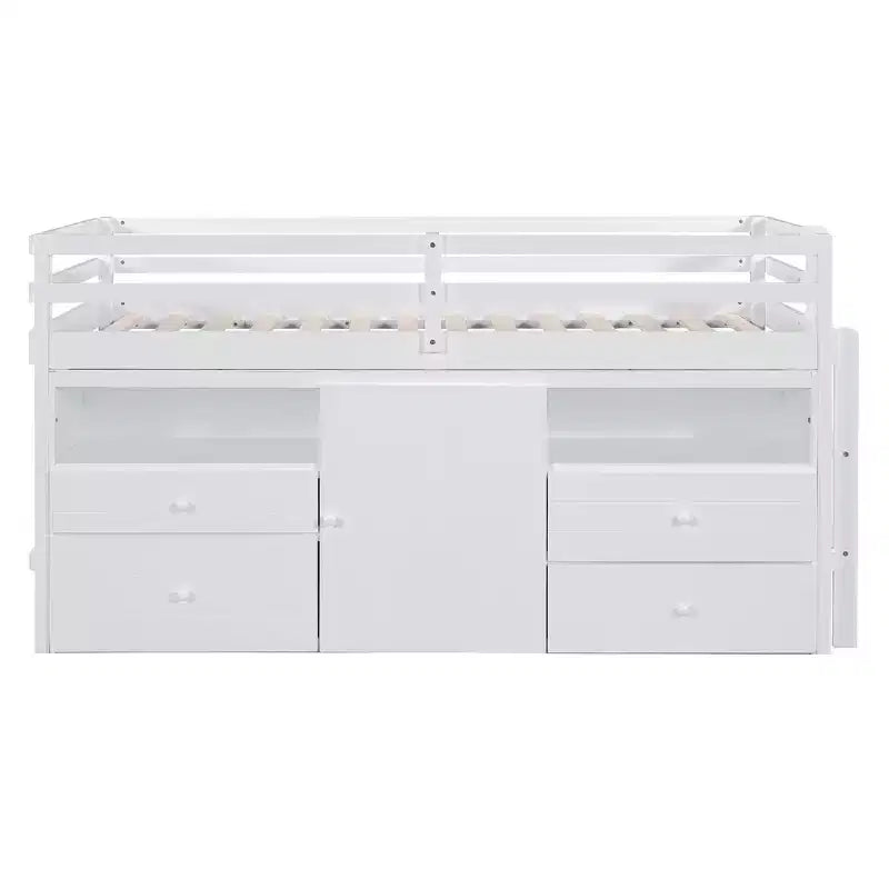 Whisen 81.8L x 40.8W Modern Design Twin Size Loft Bed with 4 Drawers, Underneath Cabinet and Shelves
