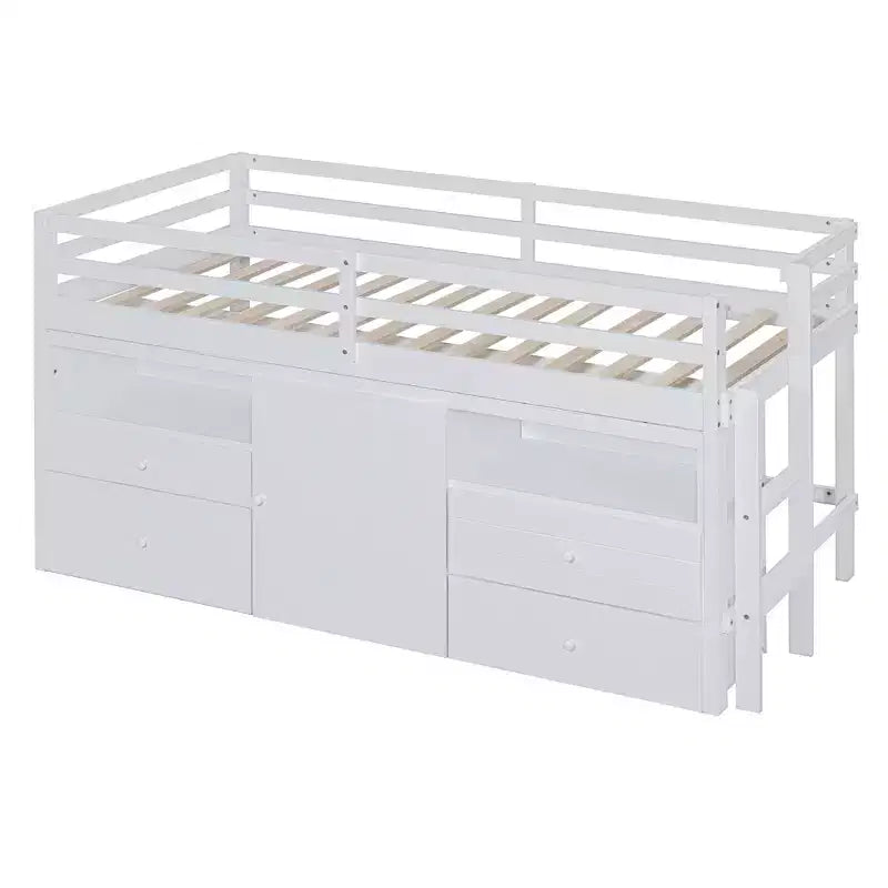 Whisen 81.8L x 40.8W Modern Design Twin Size Loft Bed with 4 Drawers, Underneath Cabinet and Shelves