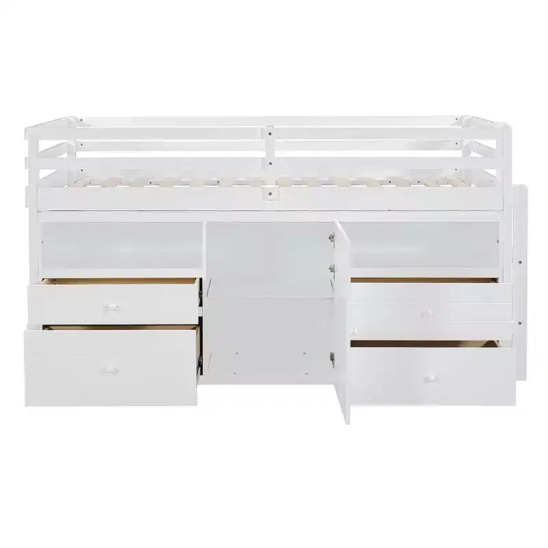 Whisen 81.8L x 40.8W Modern Design Twin Size Loft Bed with 4 Drawers, Underneath Cabinet and Shelves