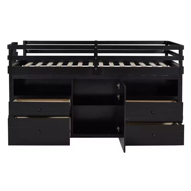 Whisen 81.8L x 40.8W Modern Design Twin Size Loft Bed with 4 Drawers, Underneath Cabinet and Shelves