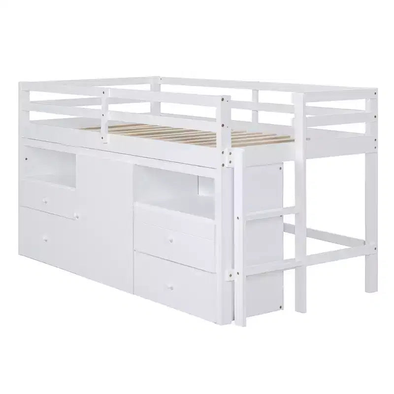 Whisen 81.8L x 40.8W Modern Design Twin Size Loft Bed with 4 Drawers, Underneath Cabinet and Shelves