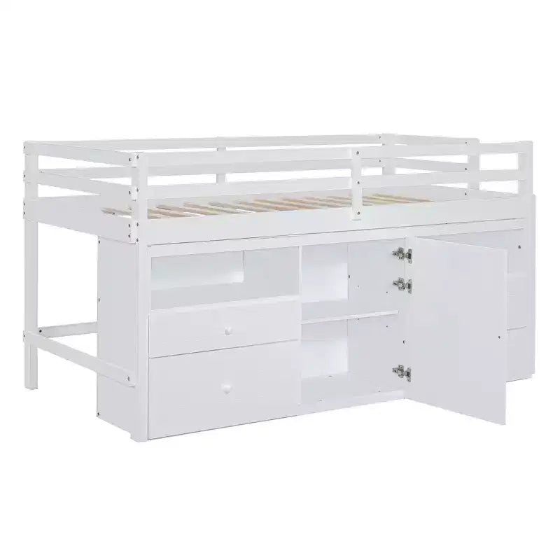 Whisen 81.8L x 40.8W Modern Design Twin Size Loft Bed with 4 Drawers, Underneath Cabinet and Shelves