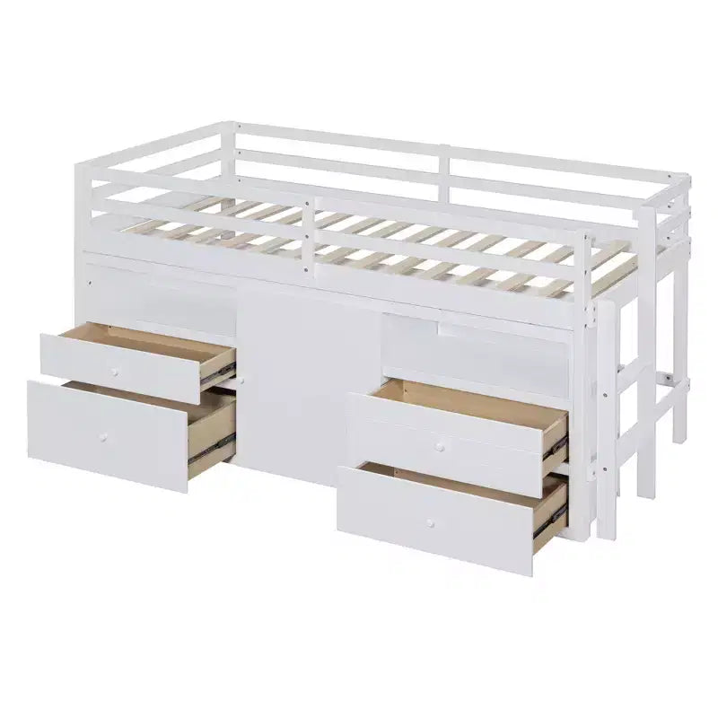 Whisen 81.8L x 40.8W Modern Design Twin Size Loft Bed with 4 Drawers, Underneath Cabinet and Shelves