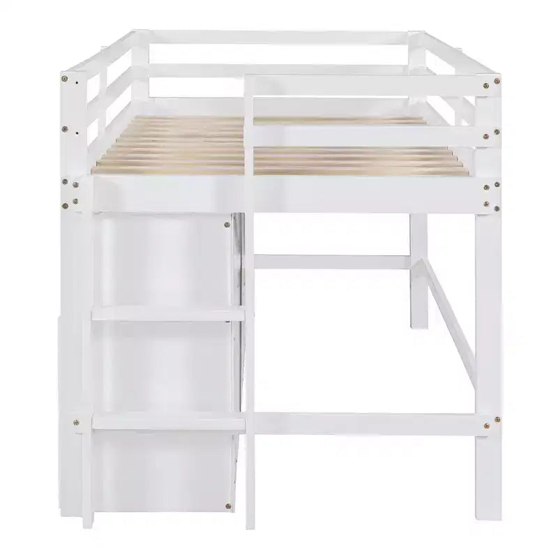 Whisen 81.8L x 40.8W Modern Design Twin Size Loft Bed with 4 Drawers, Underneath Cabinet and Shelves