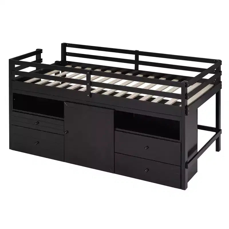 Whisen 81.8L x 40.8W Modern Design Twin Size Loft Bed with 4 Drawers, Underneath Cabinet and Shelves