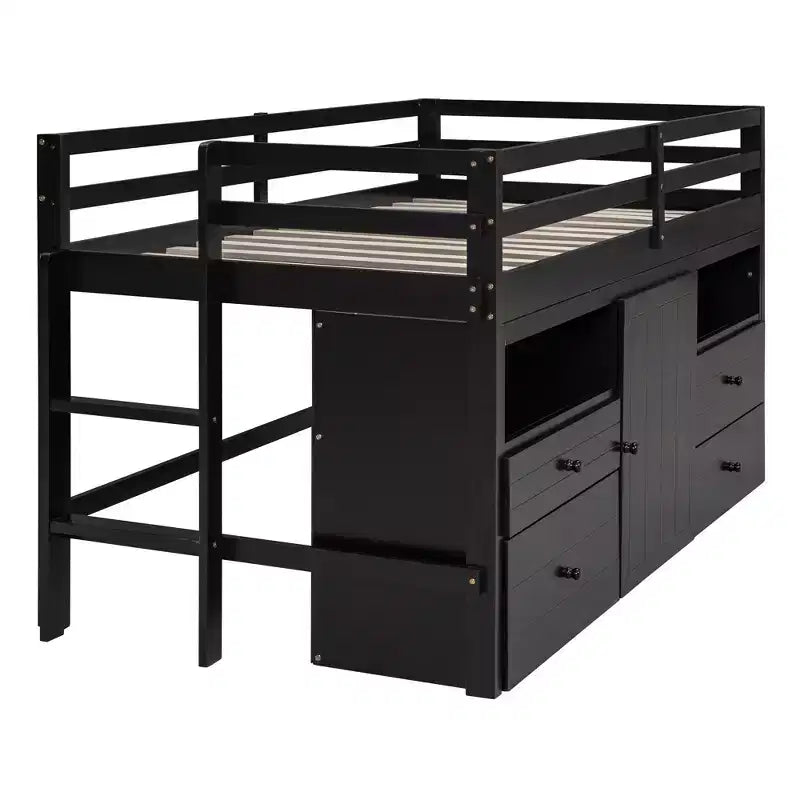 Whisen 81.8L x 40.8W Modern Design Twin Size Loft Bed with 4 Drawers, Underneath Cabinet and Shelves