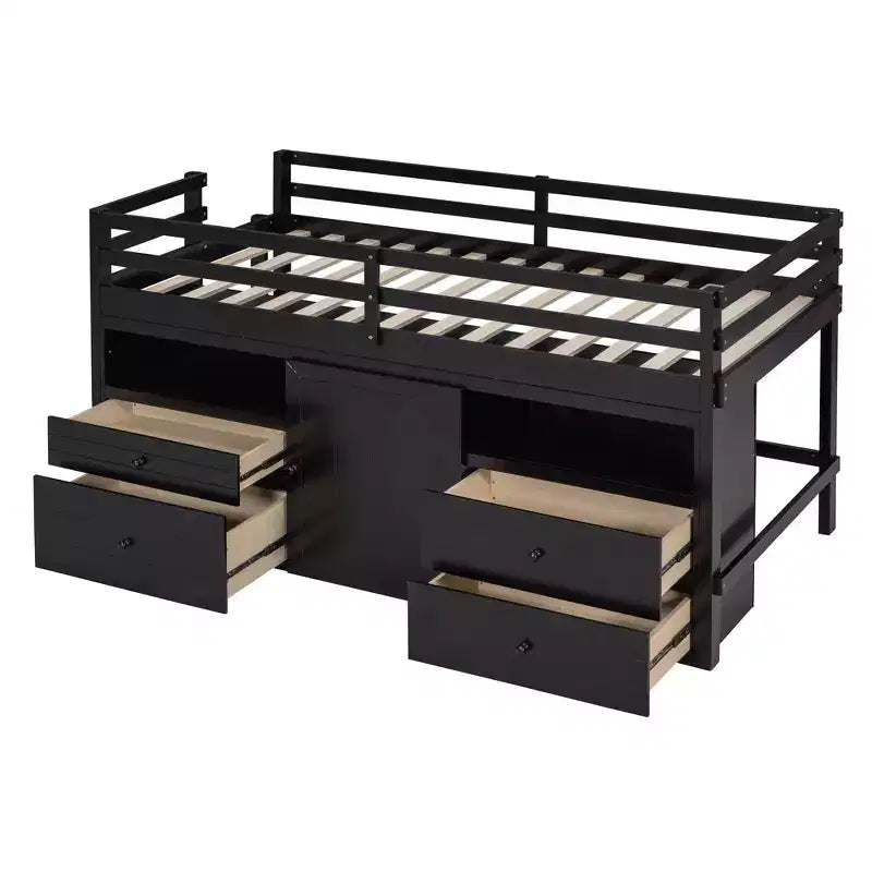 Whisen 81.8L x 40.8W Modern Design Twin Size Loft Bed with 4 Drawers, Underneath Cabinet and Shelves